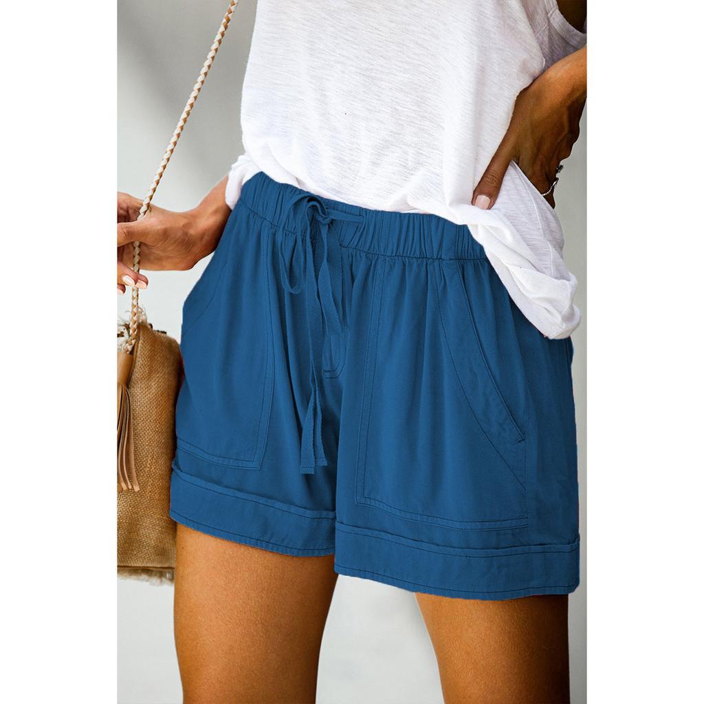 Womens Drawstring Casual Elastic Waist Pocketed Loose Shorts Pants Plus Size