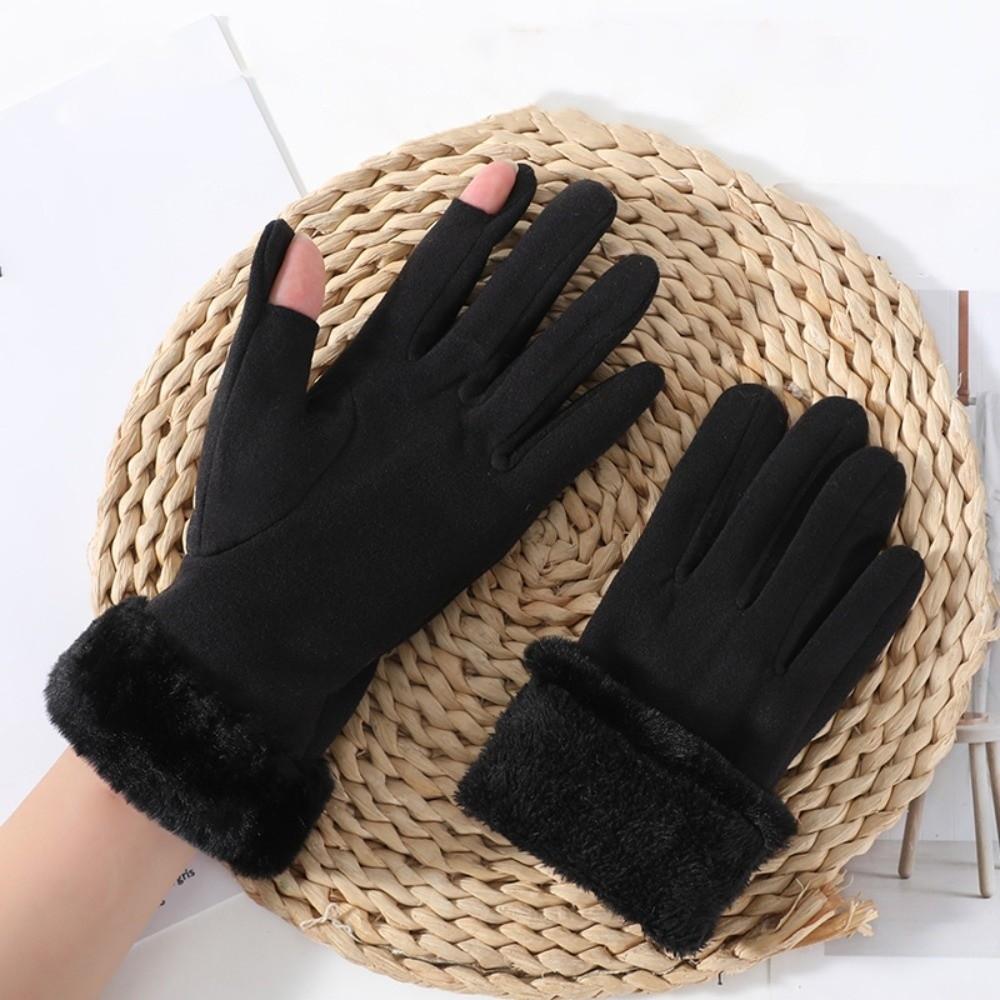 Faux Rabbit Fur Women Anti-cold Mittens Soft Plush Thickened Gloves 2 Finger Flip Gloves Skiing