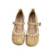 French pearl shallow mouth Mary Jane shoes girl 2025 new fairy style with skirt one-button flat beanie shoes