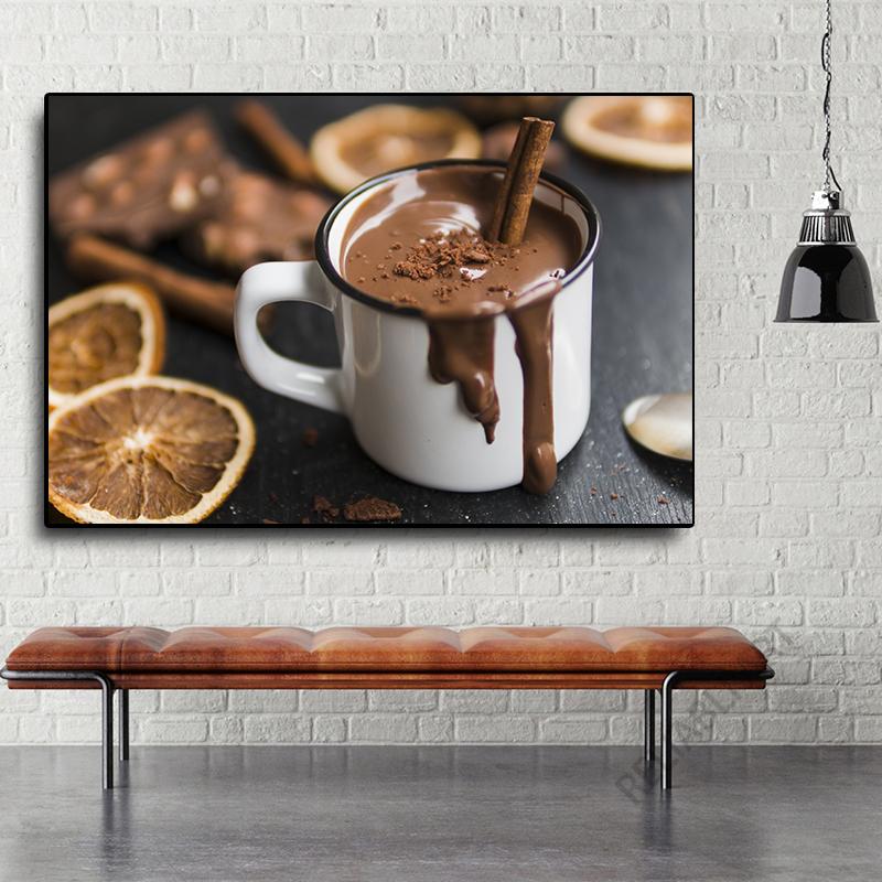 Hot Chocolate Drink HD Pictures Canvas Painting Chocolate Coffee Posters Prints for Coffee Shop Wall Decor Cuadros
