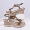 Fashion Crystal Decor Wedge Sandals for Women Bohamian Style Chunky Platform Sandalias Femmes Summer Thick Bottom Beach Sandales Shoes