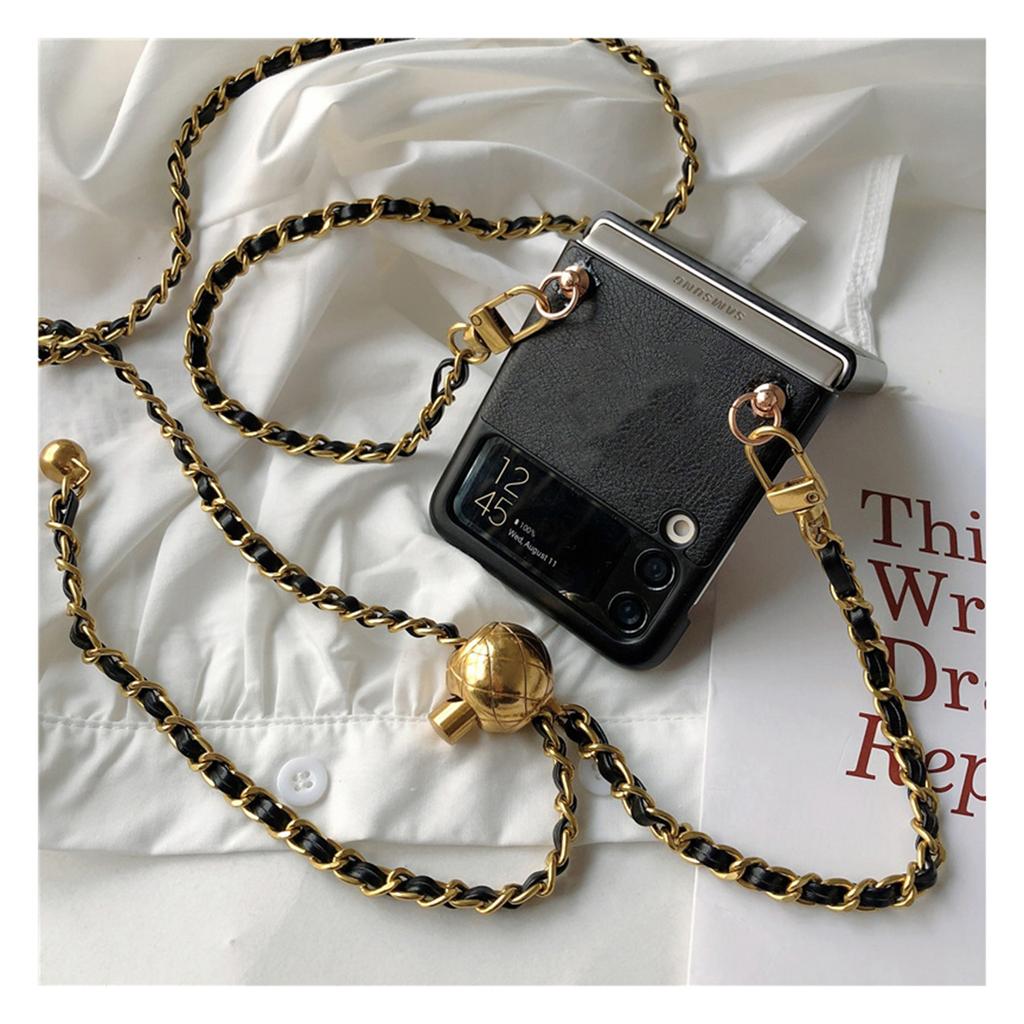 Crossbody Lanyard Halskette Verstellbare Lederkette Schwarz Hülle für Samsung Galaxy Z Flip 3 5g Z Flip3 4 Zflip3 Zflip4 Cover