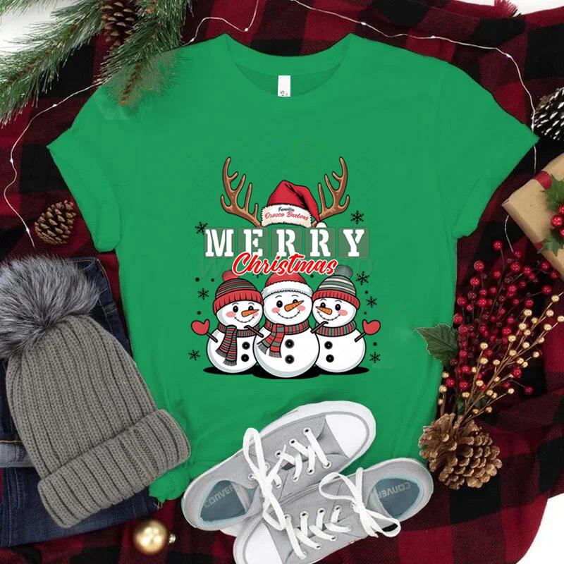Feliz Natal Fofo SnowUnisex Camisetas Gráficas Mulheres Festa de Natal Camiseta Combinando Camiseta Festiva de Feriado Ano Novo FeVestuário Unissex