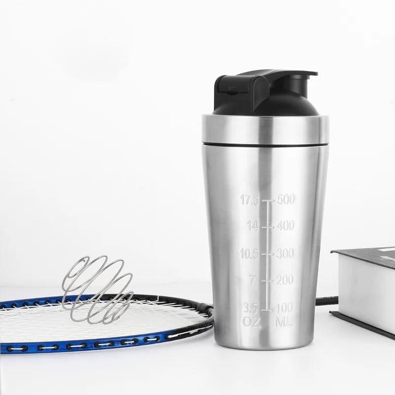 500/750ml Stainless Steel Protein Powder Shaker Bottle with Steel Ball and Scale Leak Proof Gym Fitness Sport Whey Shakes Cup