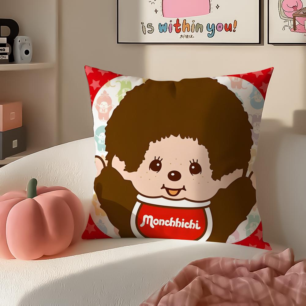 

Retro Cute Japanese Cartoon MMonchhichis Cushion Cover Pillowcase Short Plush Invisible zipper Room Sofa Cushion Cover 30X30cm