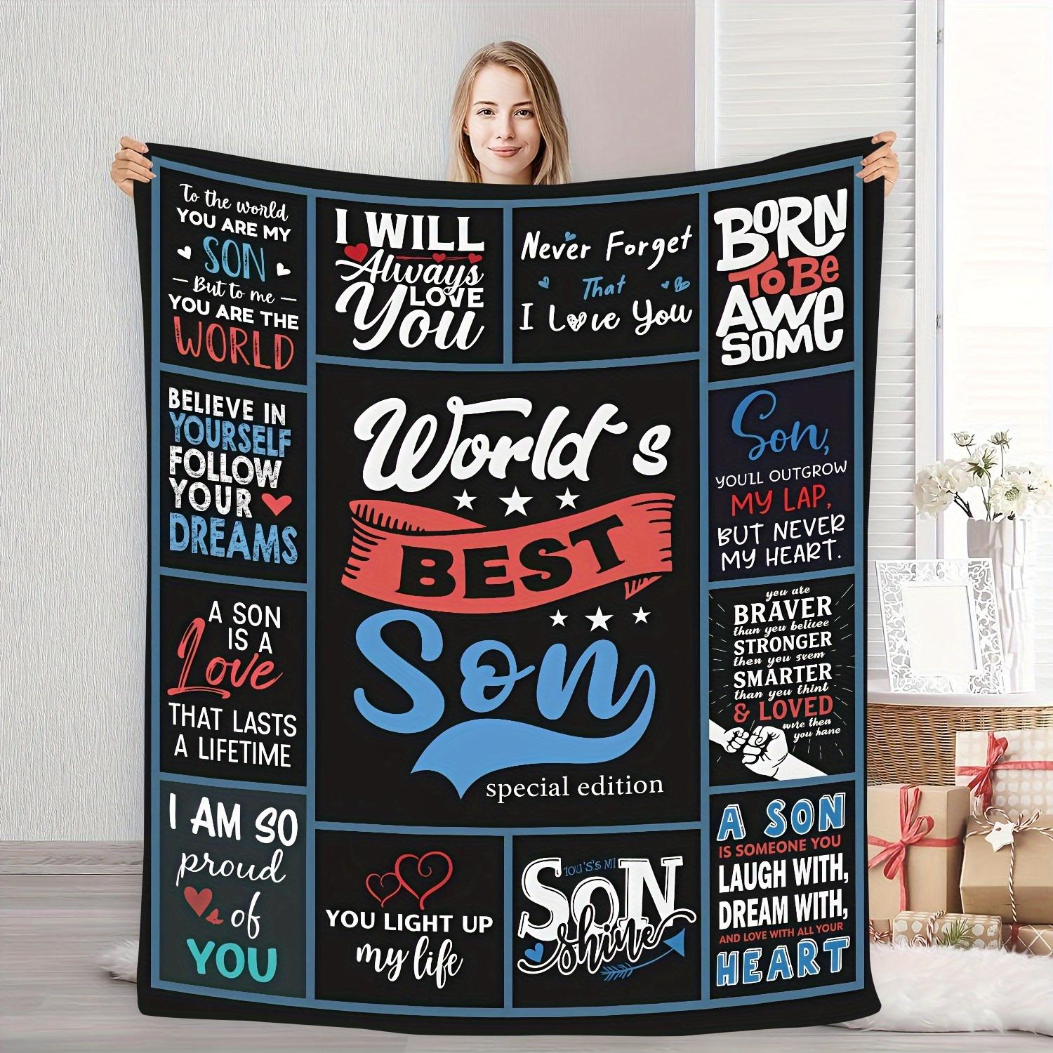 

Personalized World Best Son Blanket Name Love Message Soft Fleece Throw Gift Home Decor Family Theme 75x100cm
