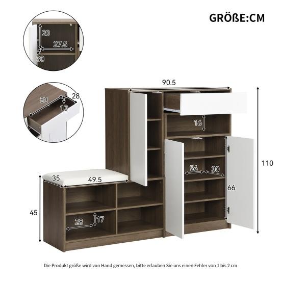 Shoe Storage Bench & Shoe Cabinet, Multifunctional Shoe Rack with Upholstered Seat, Versatile Shoe Storage Solution with Adjustable Shelves for The
