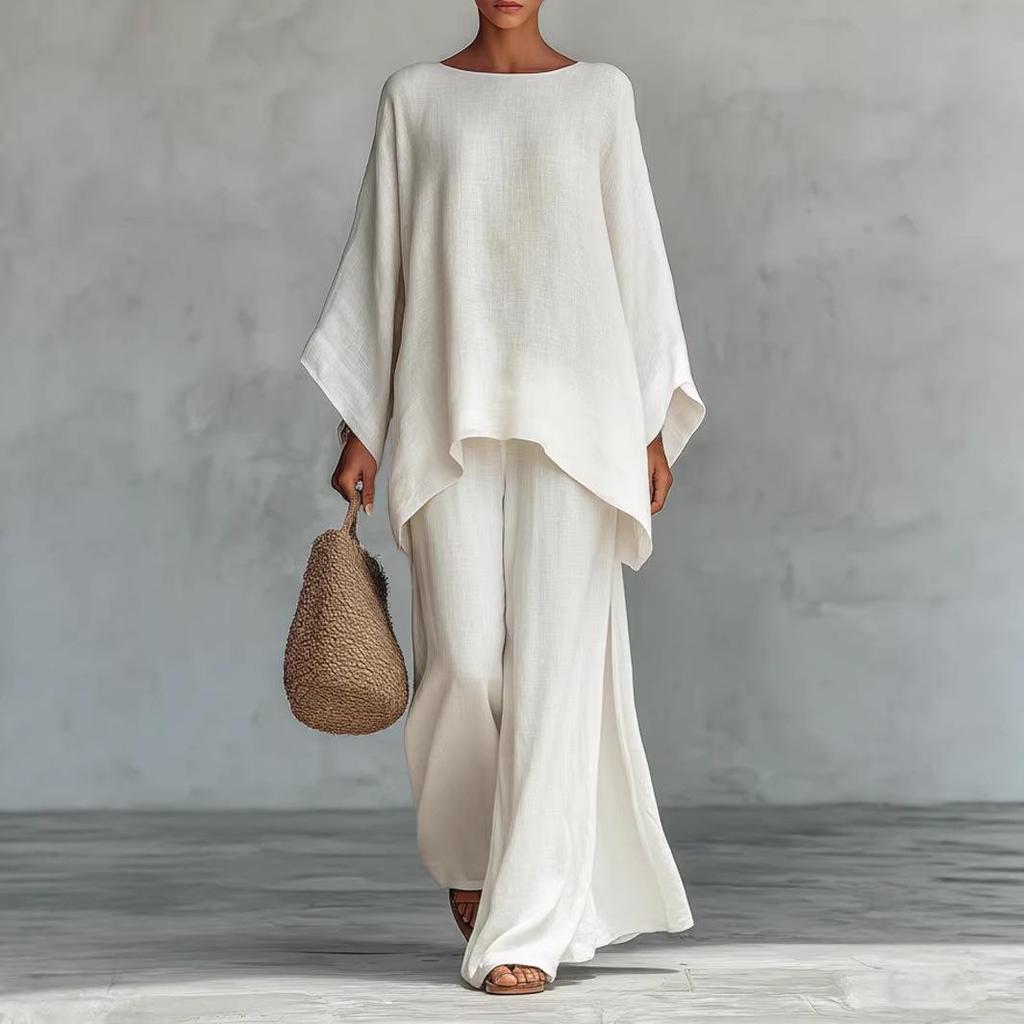 Ensemble chemise ample élégante et pantalon large style européen pour femme 2026