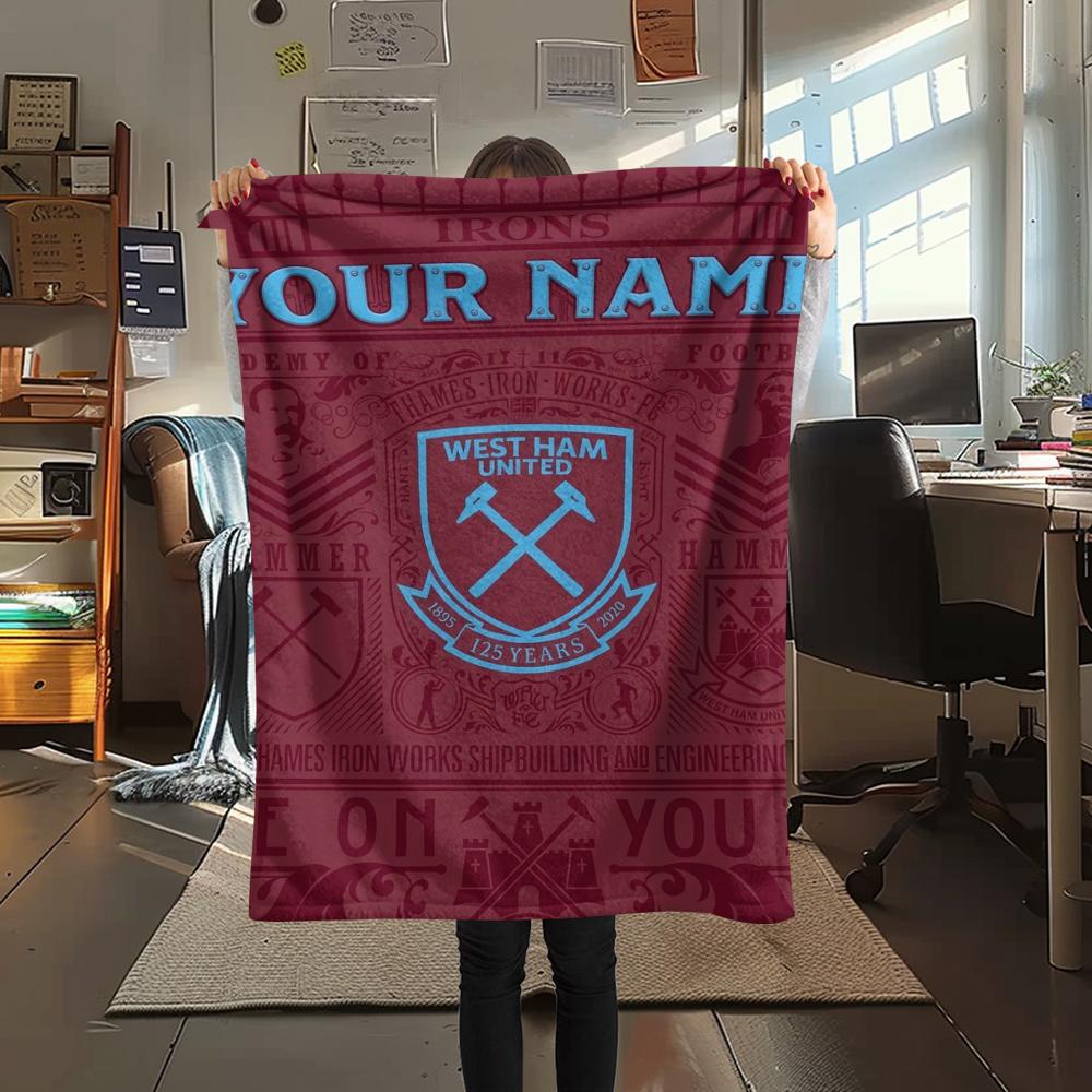 1PC Custom Name West Ham United FC Patterned Flannel Blanket Suitable For All Seasons for Home Decor Warmth and Comfort Gifts Holiday Present_xia