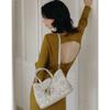 Cream Leather FLower Punching Tote Bag L