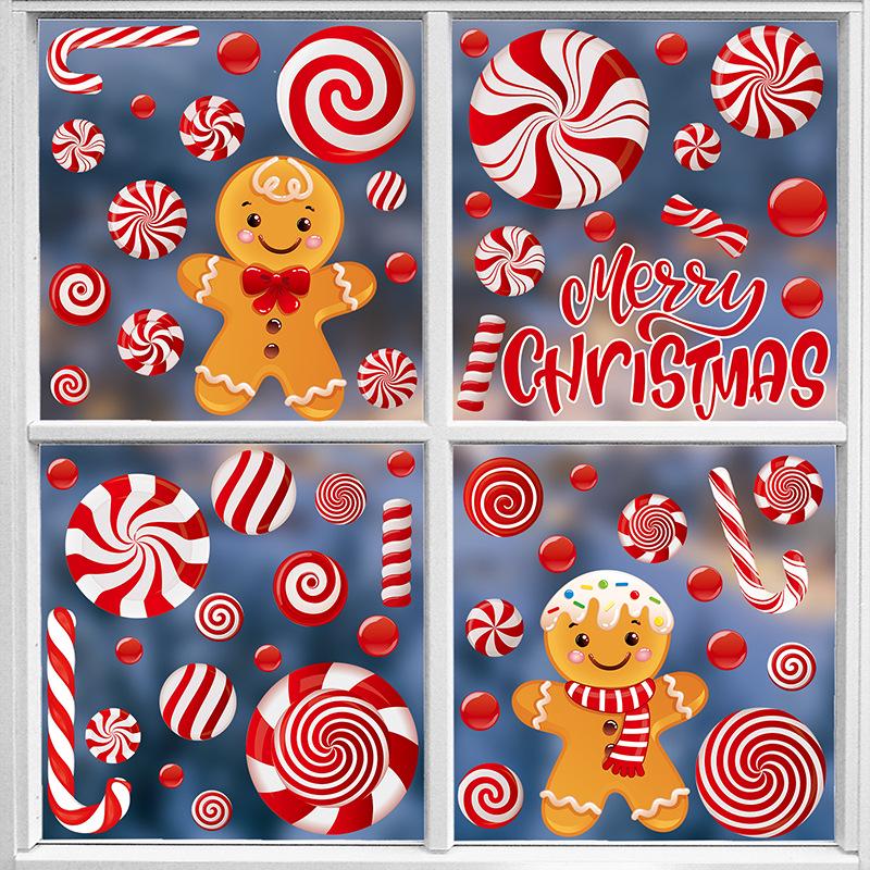Gingerbread Man Candy Cane Christmas Electrostatic Stickers for Windows and Living Spaces
