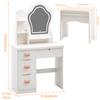 Makeup Vanity Desk with LED Lighted Crown-shaped Mirror, Vanity Table with 4 Drawers and Opening Shelves, Bedroom Dressing Table with