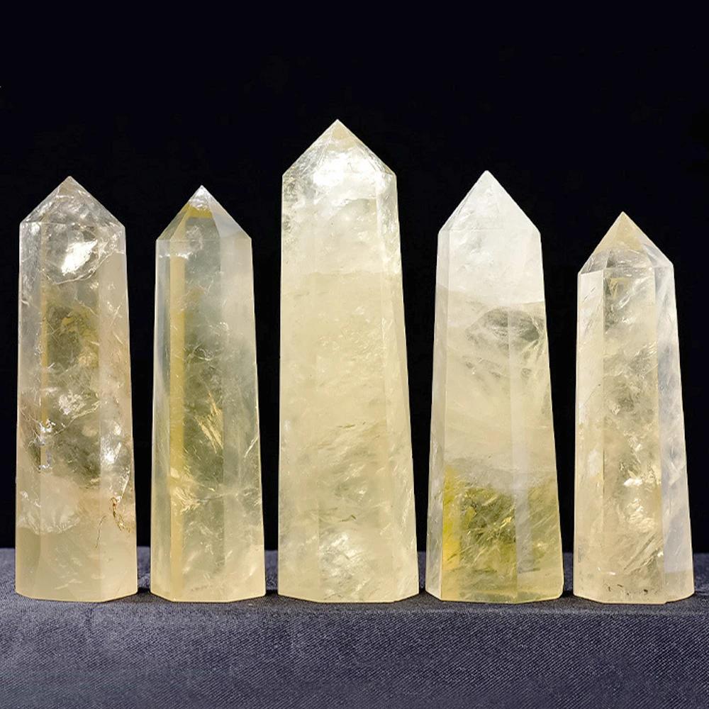 1Pc Natural Citrine Column Yellow Crystal Reiki Healing Hexagonal Prism Obelisk Point Wand Stone Crafts Home Decoration 4-8Cm