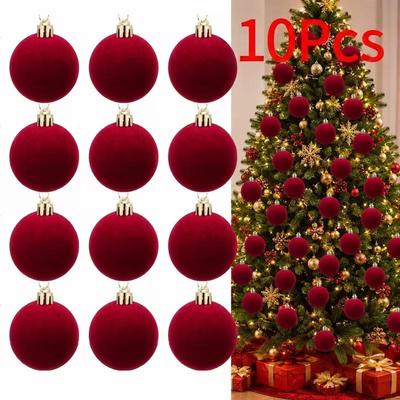 10pz Palline di Natale in Velluto Bordo Vino Addobbi per Albero di Natale, Palline Decorative da Appendere per Albero di Natale, Decorazioni per Feste di Natale, Matrimoni Invernali e Arredamento per la Casa