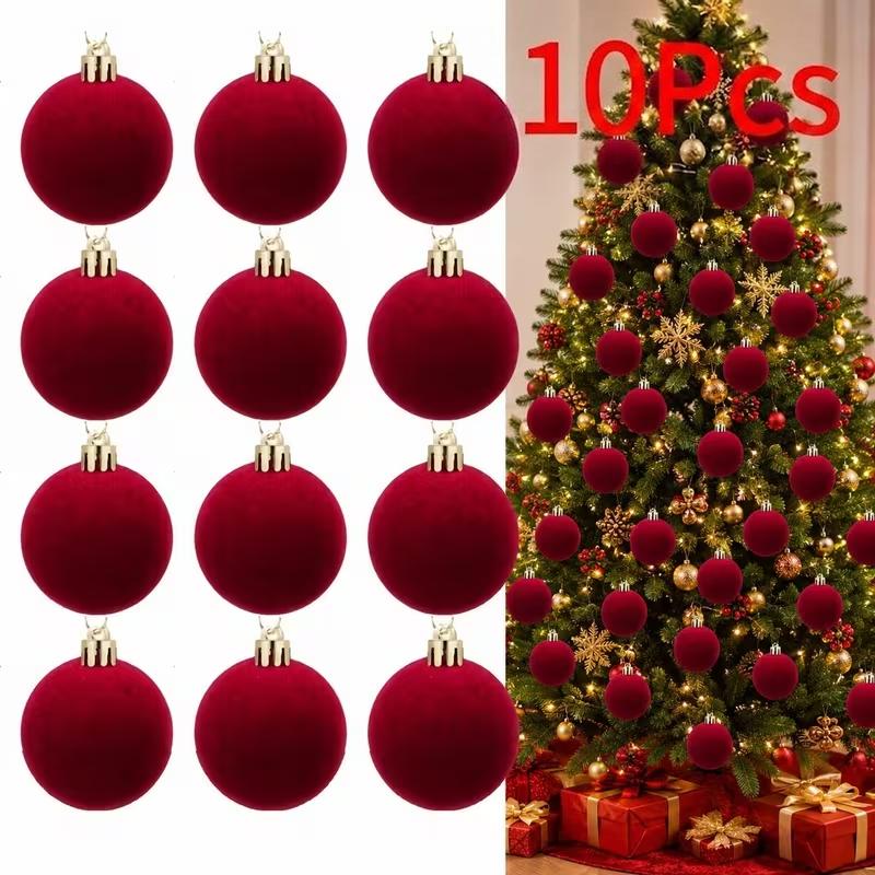 10 Stück Bordeauxroter Samt Weihnachtsbaumkugeln Christbaumschmuck, Dekorative Hängende Kugeln für den Weihnachtsbaum, Feiertags-Hochzeiten und Winter-Wohnkultur