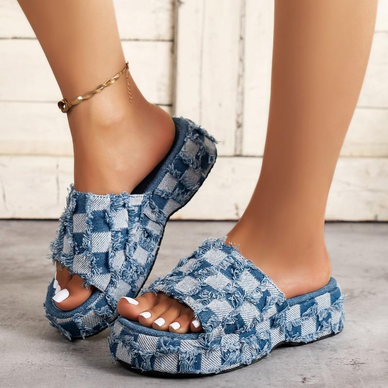 Fashion Denim Women Slippers Summer 2025 Platform Open Toe Women Sandals Fashion Desin Jeans Canvas Slippers Beach Sandalias De Mujer