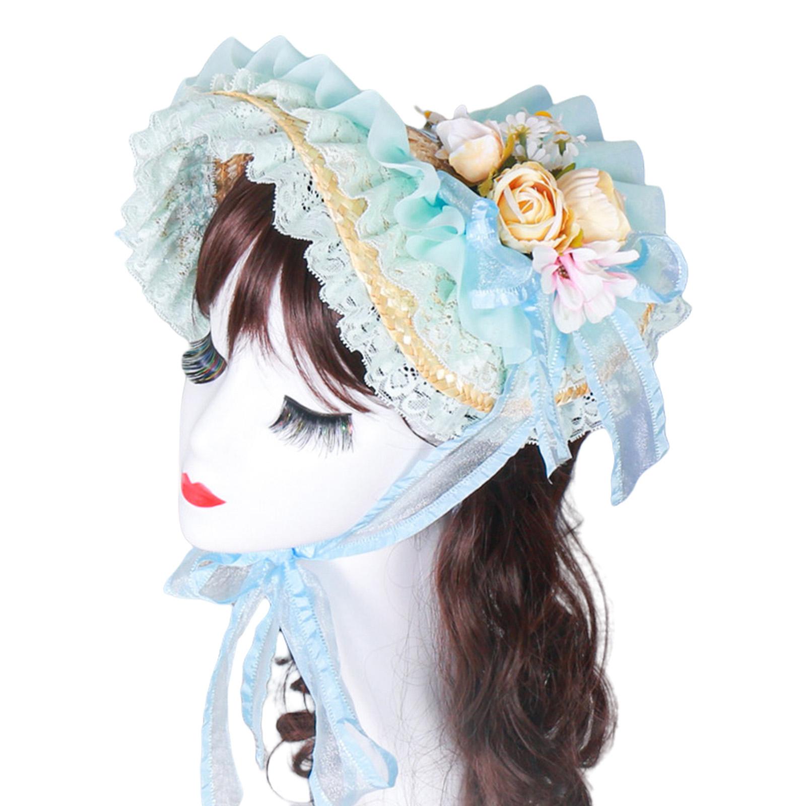 

Викторианский кружевной дизайн шляпа-бонетка из соломы для женщин с оборчатой отделкой и цветком розы для коктейльной вечеринки и косплей-мероприятия 5