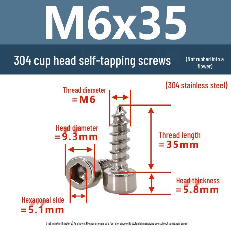 304 Pan Head Self-Tapping Coarse Thread Screw M1.7-M6 with Hex Socket