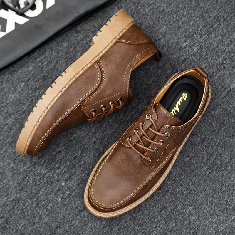 Men's Casual New Leather Shoes for Men Non-slip Sports Shoes Fashion Comfortable Sneakers Male Flat Lace-up Work Shoes
