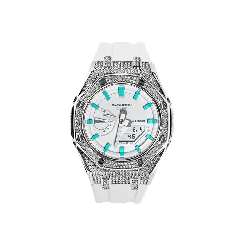 Casio Custom Collection Quarzwerk Kautschukarmband Uhr Unisex Weißes Zifferblatt GA-2100-7A7(Watch8--)