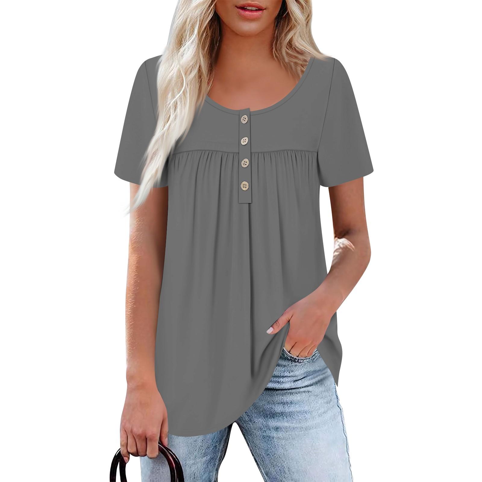 

Женский повседневный топ с круглым вырезом, коротким рукавом, воротником на пуговицах, оборкой на груди, однотонный топ S