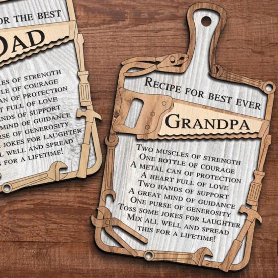 Wooden Recipe Sign Father's Day Gift Recipe for The Best Ever Dad Ornament Hanging Decoration Gift for Dad Grandpa