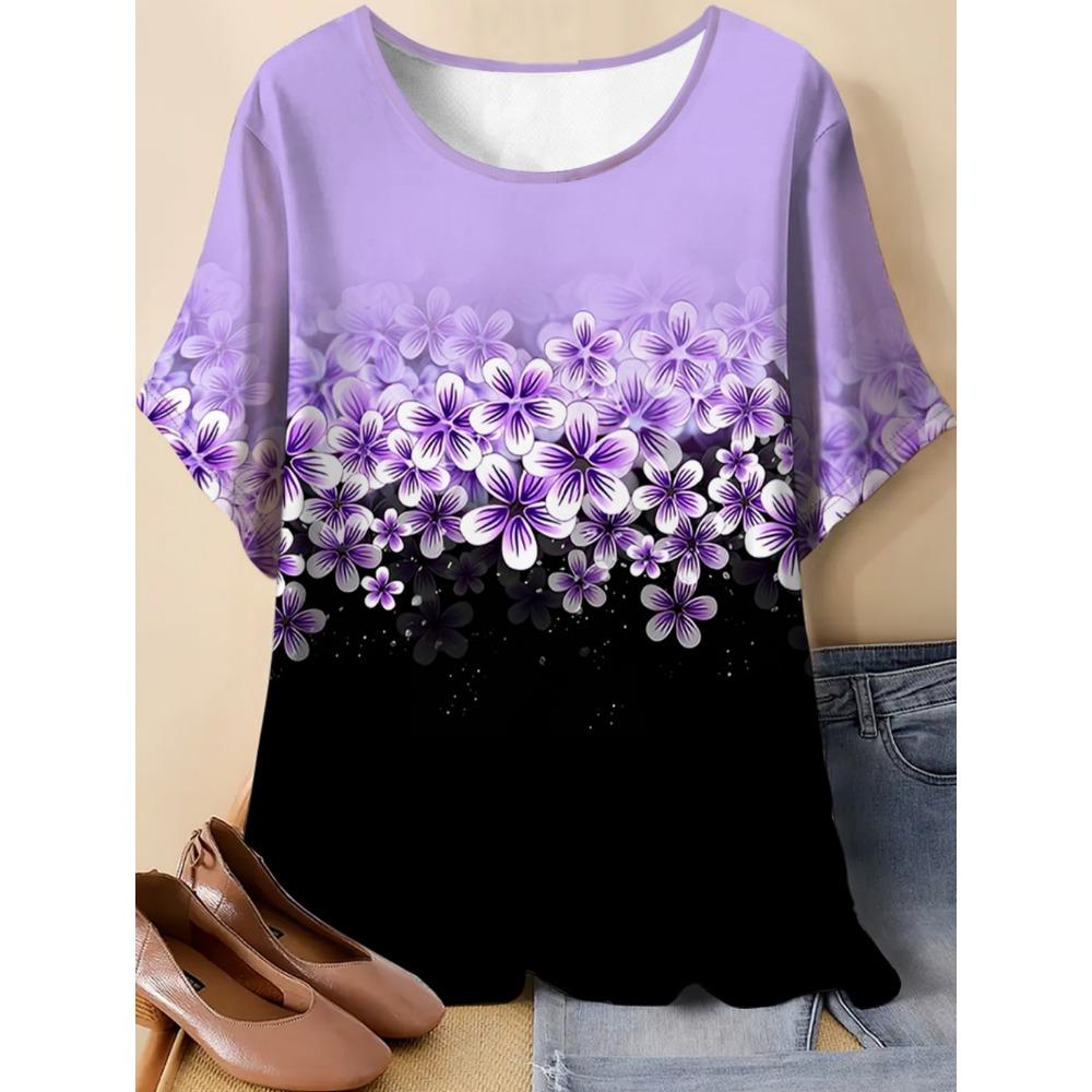 Fashion Floral Print T-Shirt for Women Oversize Short Sleeve Vintage T-Shirt Casual Short Sleeve Tops Clothes Woman Clothing