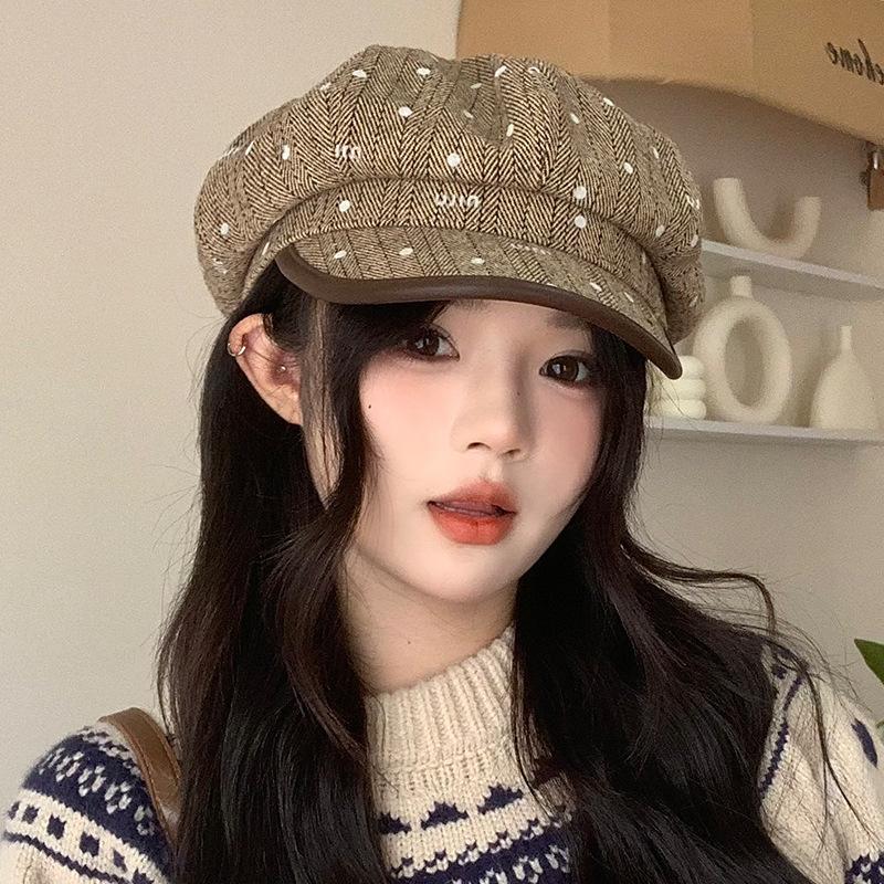Autumn and Winter Hats Women's Big Head Circumference Shows Their Face Small Octagonal Hats Retro Versatile Berets Show Their Faces Small Painter Hats