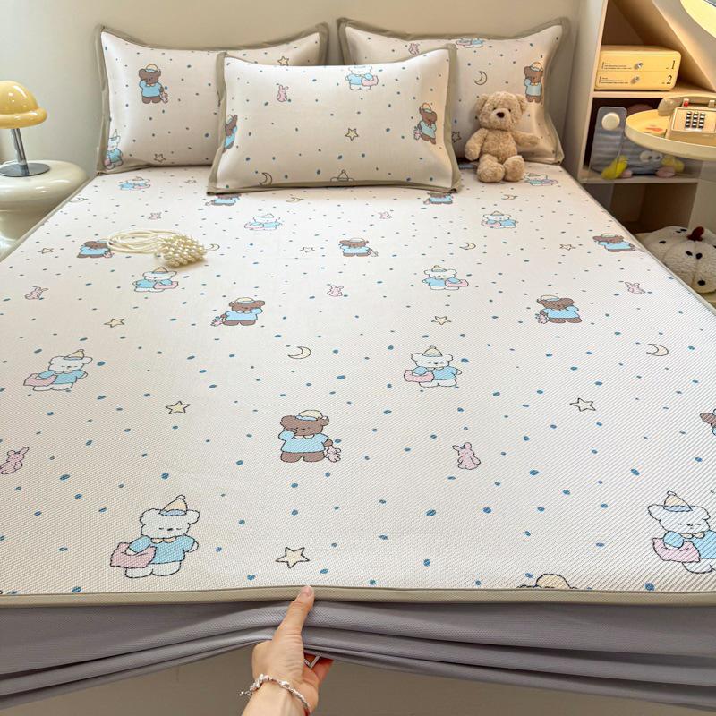 New Cute 3-Piece Ice Vine Cooling Mat Pillowcase & Bed Sheet Set with Digital Print - Spring/Summer