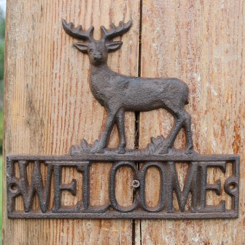 Cast Iron Decorative Plaques European Retro Style Courtyard Welcome Doorplate Outdoors Garden Deer Horse Hanging Decorations