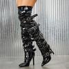 Fashion Eilyken Sexy Thin High Heels Patent Leather Women Over The Knee Boot Design Style Narrow Band Buckle Strap Stripper Shoes