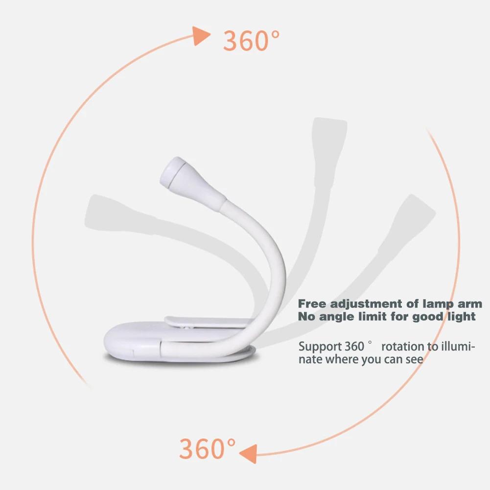 Mini LED Book Light 3 Brightness Adjustable USB Rechargeable Clip-On Study Reading Lamp for Travel Bedroom Dormitory Reading