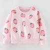 Girls Long Sleeve Pullover Sweatshirt Crew Neck Casual Soft Fabric Printed Strawberry Pattern Lightweight Top for Kids