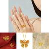 Stunning Golden Flower Silk Enamel Butterfly Pendant Necklace And Adjustable Ring Set