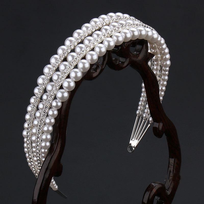 Koreanisches Retro Feen Braut Perlen Stirnband Haar Accessoire Schleier Clip