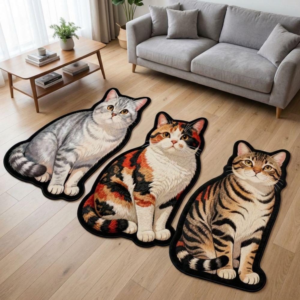 2D Flat Animal Doormat Special-shaped Room Floor Rug New Cat Carpet Bedroom Living Room Decor