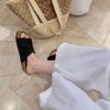 Sheepskin version of beach walking slippers women's summer wear woven wide word with thick bottom cool slippers