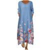 Womens Long Sleeve Floral Print O Neck Long Sleeve Irregular Loose Splice Maxi Dresses