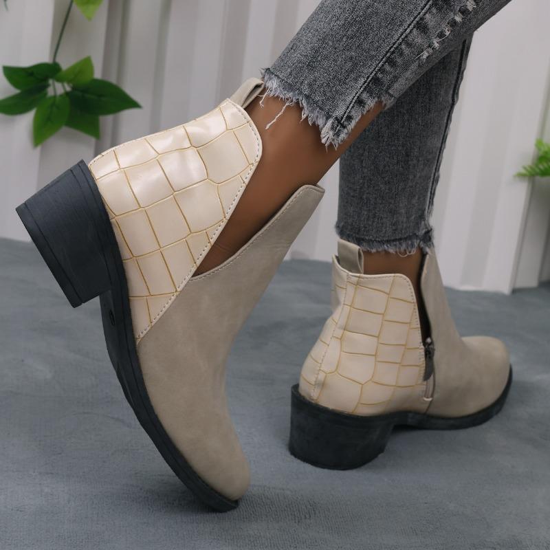2026 New Women Women'S Fashionable and Casual Low Cut Pointed Toe Chunky Heel Zipper Short Ankle Women Boots Casual