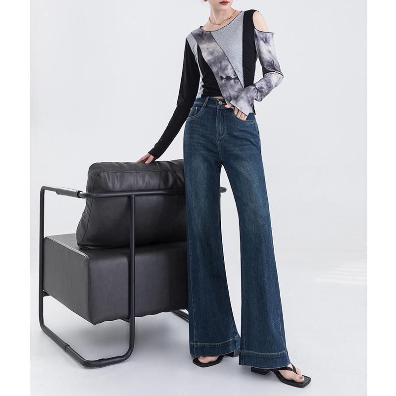 Denim Trousers for Women In Spring New Style Light Luxury High Waist Elastic Slimming Wide-leg Pants for Women