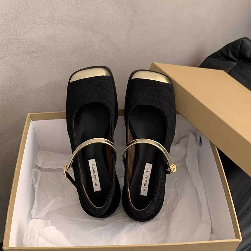 Xiaoxiangfeng square head shallow mouth single shoes female 2025 spring and summer new French temperament fairy high heel Mary Jane shoes
