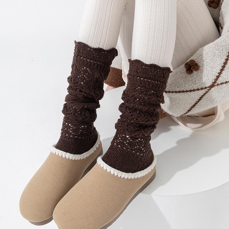 Boots Are Still Cotton Stacking Socks, Relief Hollow Calf Socks, Warm Knitted Retro Gray Heavy Industry Long Tube