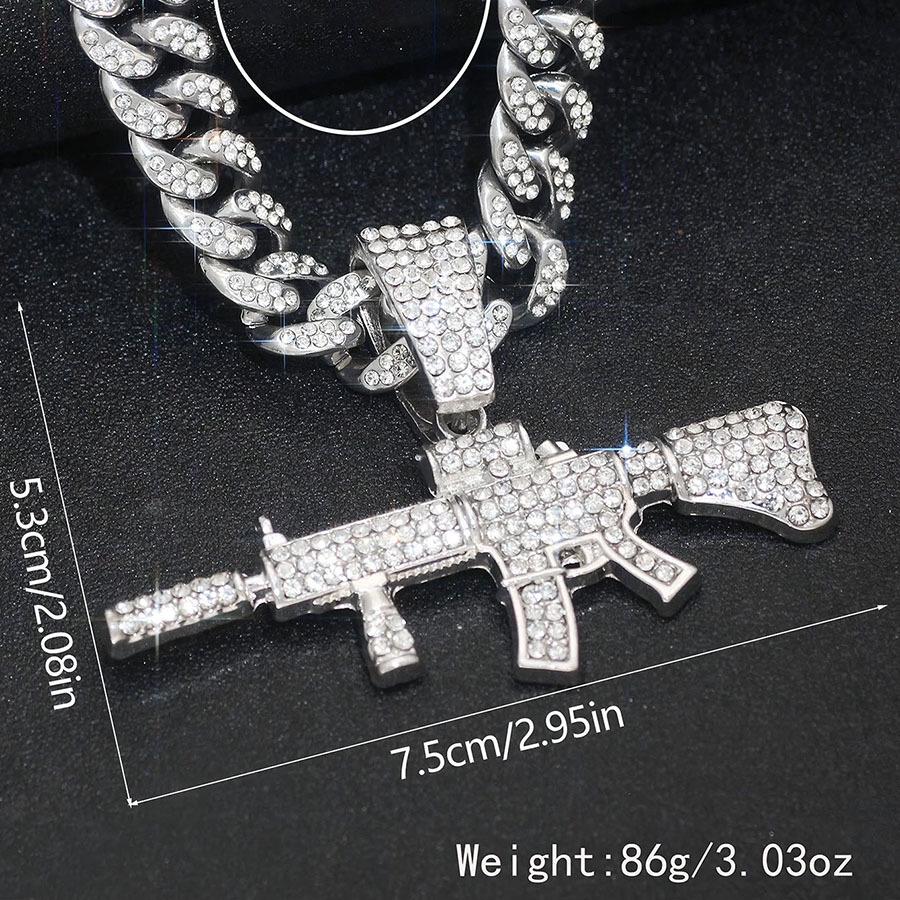 Rhinestone Gun Pendant Necklace, Trendy Hip Hop Nightclub Accessory, Full Rhinestone Alloy Design.