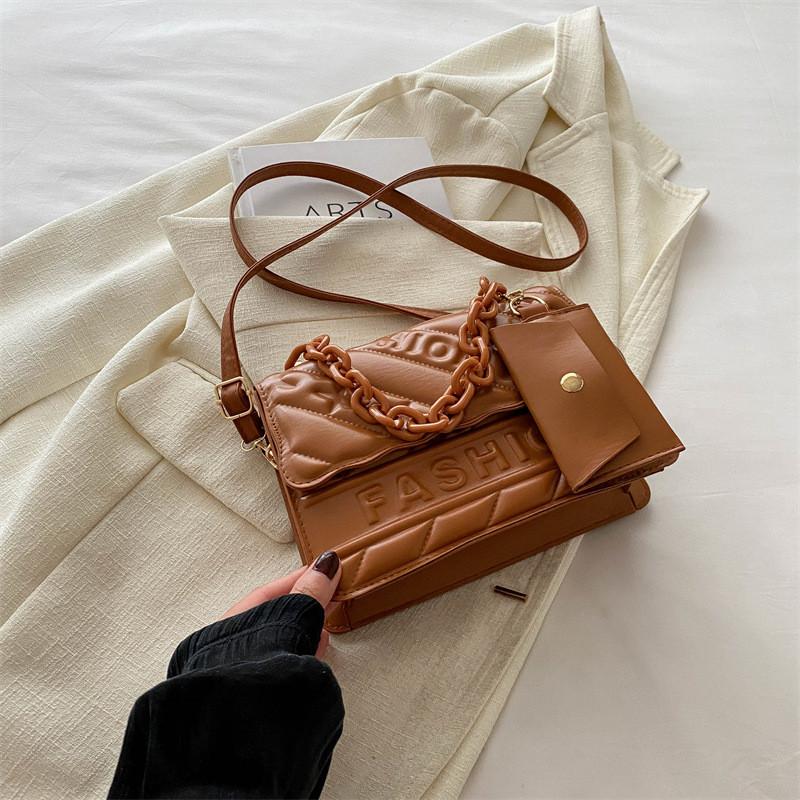 Trendy Retro Square Bag 2024 Summer Fashion Mid-sized Crossbody Shoulder Bag коричневый