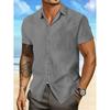 Short Sleeve Shirt for Men Summer New Fashion Casual Simple Style Cotton Linen Beach Style Solid Color Male Button Up
