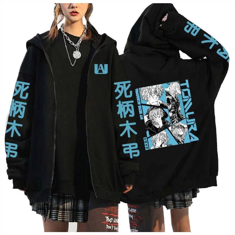 Anime Printed Zipper Hoodie Men Fashion Casual Harajuku Streetwear Long Sleeve Fleece Jacket Coat Fall Winter Sweatshirts