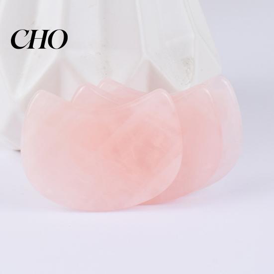 Jawline Contour Massager Pink Quartz Scraping Board Cat Head Shape Facial Massage Tool for Lifting Ergonomic Firming V-Face Line Relieves Fatigue
