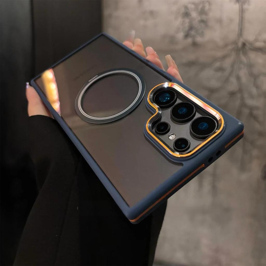 Suitable for Samsung S25 Ultra Magnetic Suction Mobile Phone Case Samsung S24 Ultra High Transparent Metal Lens Two Color Protective Case