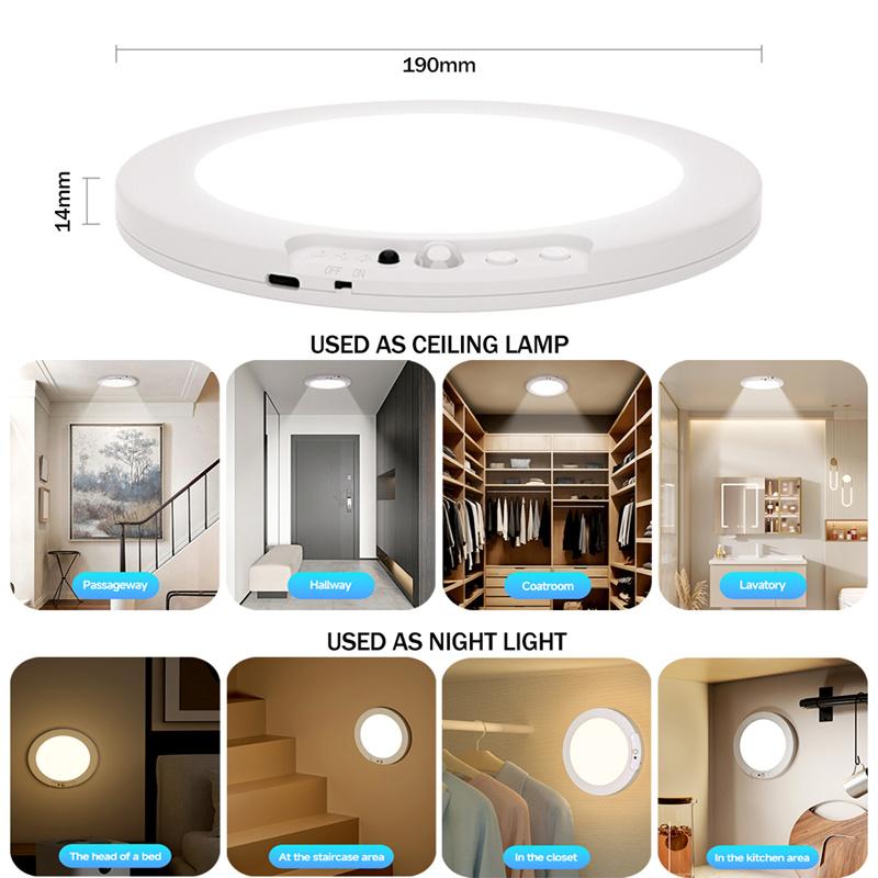 Motion Sensor Ceiling Light USB Type-C Rechargeable Magnetic Lamp Wireless Wall Lamp Remote LED Night Light For Kitchen Coatroom
