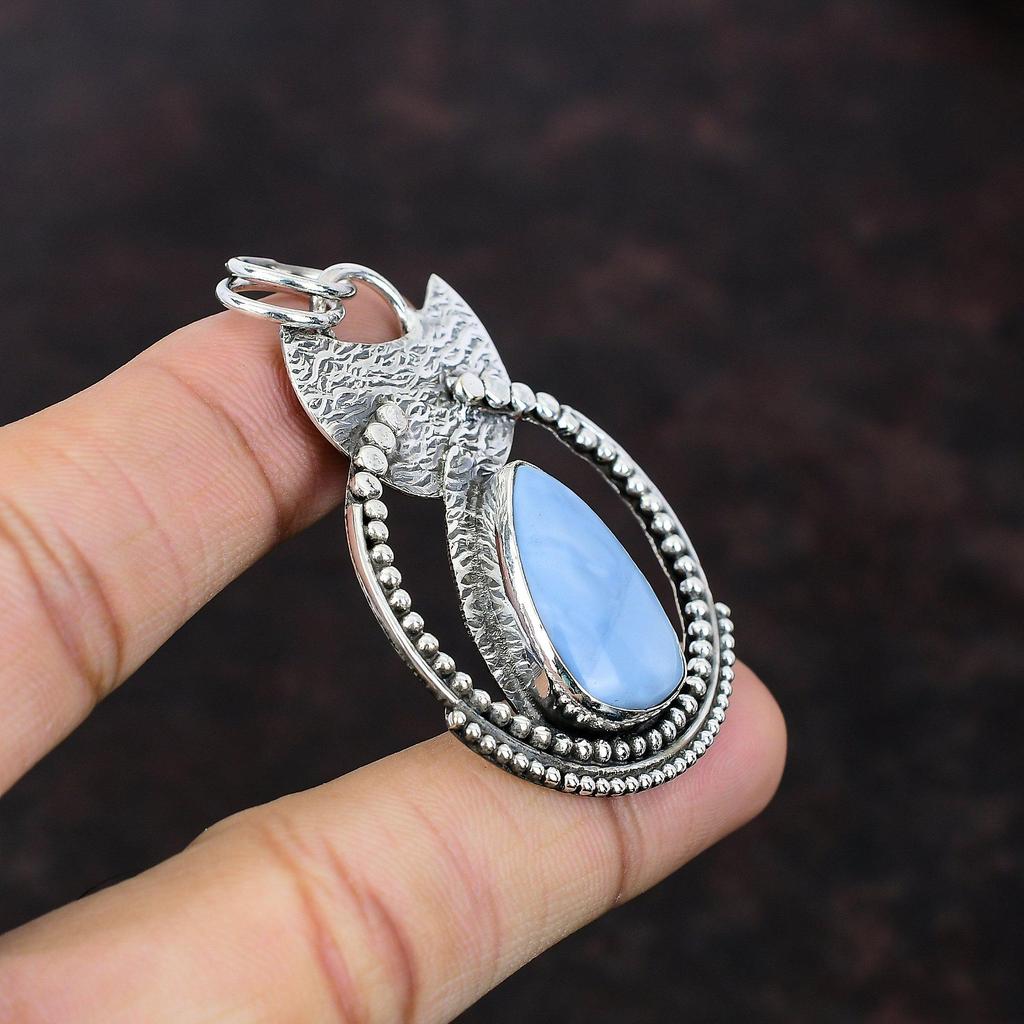 Owyhee Blue Opal Pendant Top Quality Gemstone Jewelry 925 Sterling Silver Pendant Handmade Stylish Jewelry Gift For Mother Brand New Jewelry